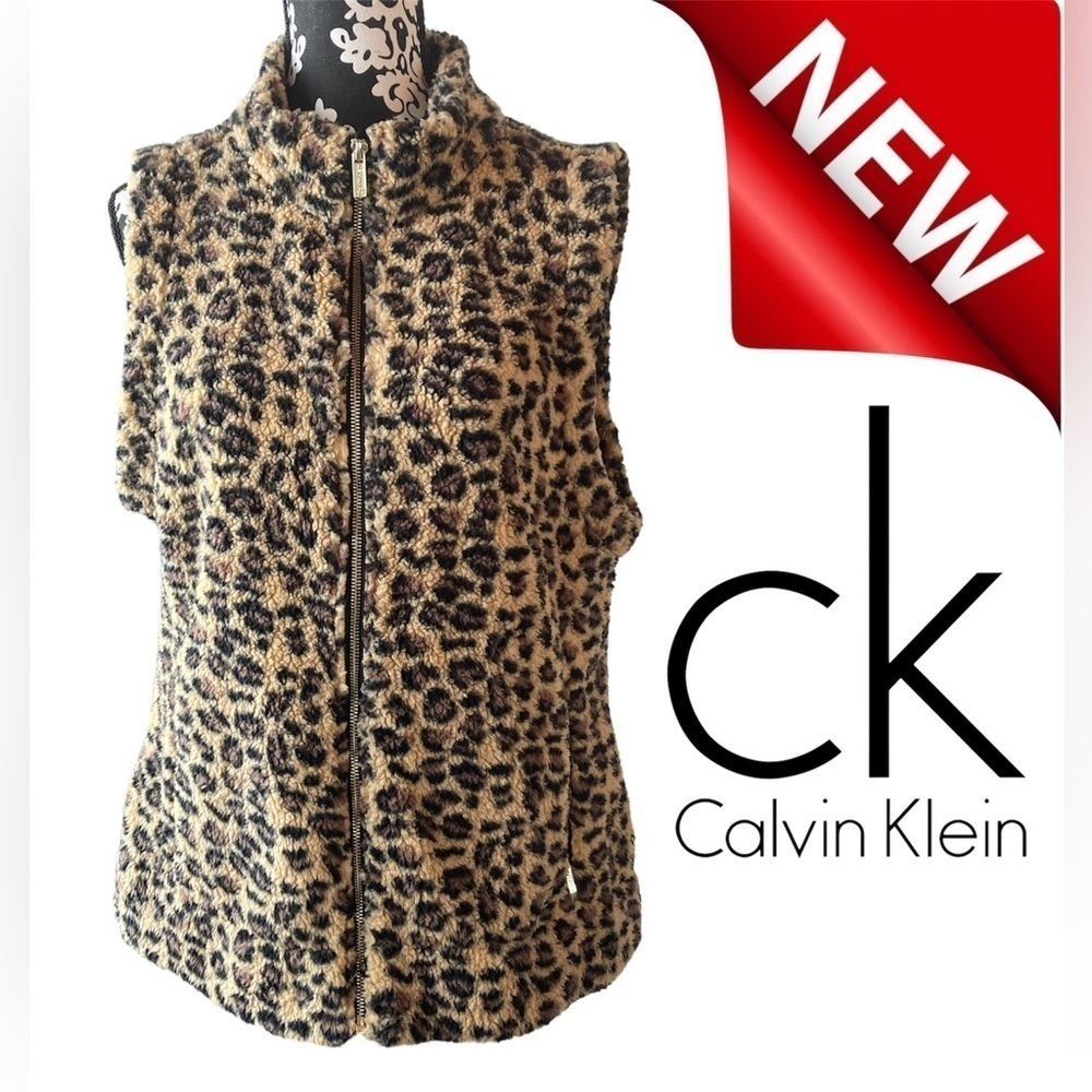 NWT Calvin Klein Sherpa Leopard Print Vest – Size‎ Large